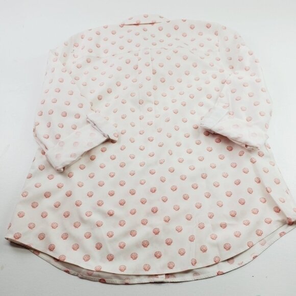 Chicos Women Blouse Button Down Pink Seashell Non Iron Roll Tab Top Size Large - Picture 5 of 13